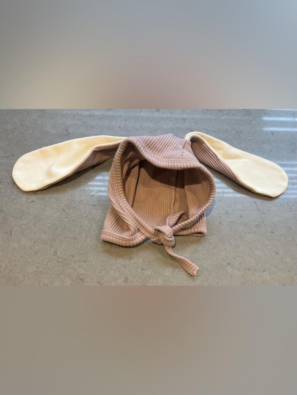 Bunny Ear Bonnet 12-18m in Dusty Pink and Cream